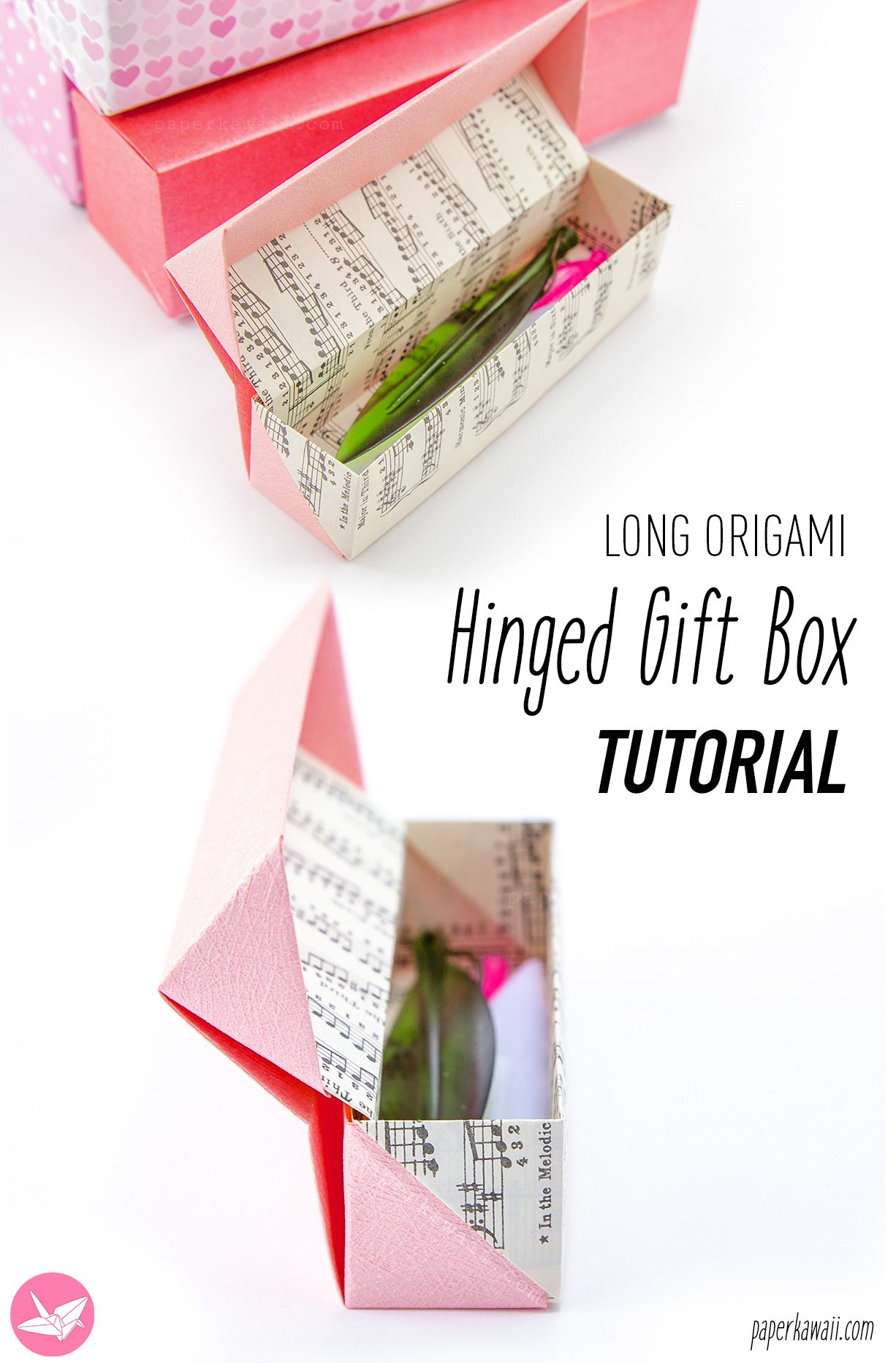 Origami Long Hinged Gift Box Tutorial Pencil Box Paper Kawaii