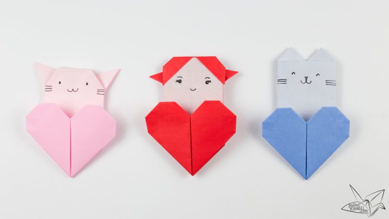 Origami Cat Heart Tutorial - Origami Heart Pocket - Paper Kawaii