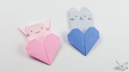 Origami Cat Heart Tutorial - Origami Heart Pocket - Paper Kawaii