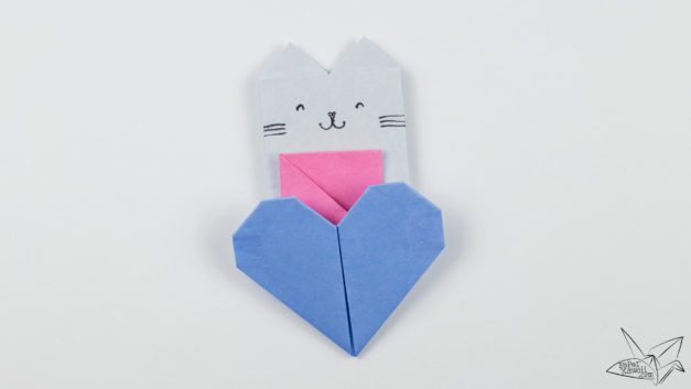 Origami Cat Heart Tutorial - Origami Heart Pocket - Paper Kawaii